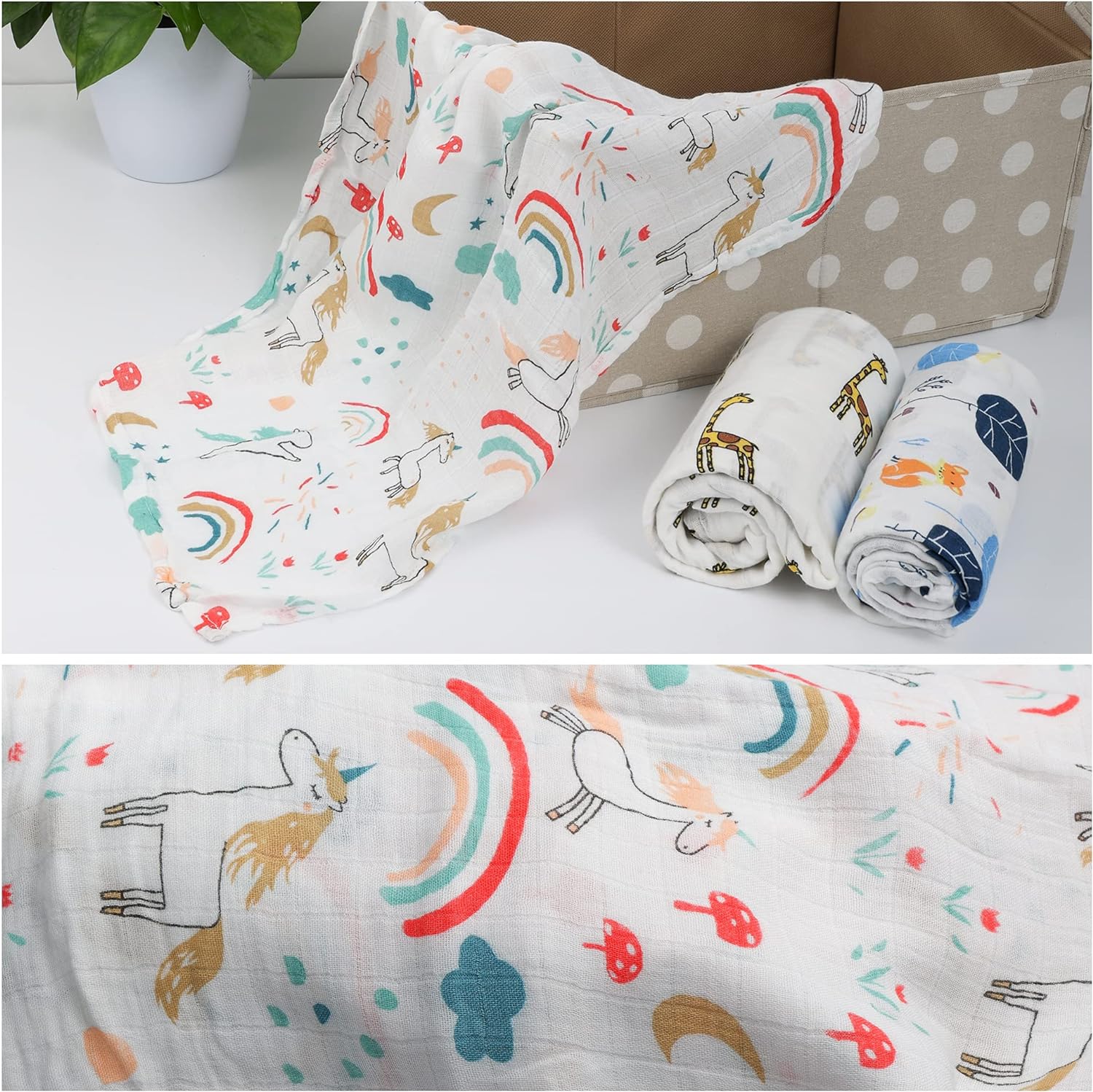 Baby Swaddle Blankets Bamboo Swaddle Blanket Breathable and Skin-Friendly 2 Pack Baby Swaddling Large 47 x 47 inches Wrap for Baby Boys and Girls Infant Receiving Blankets