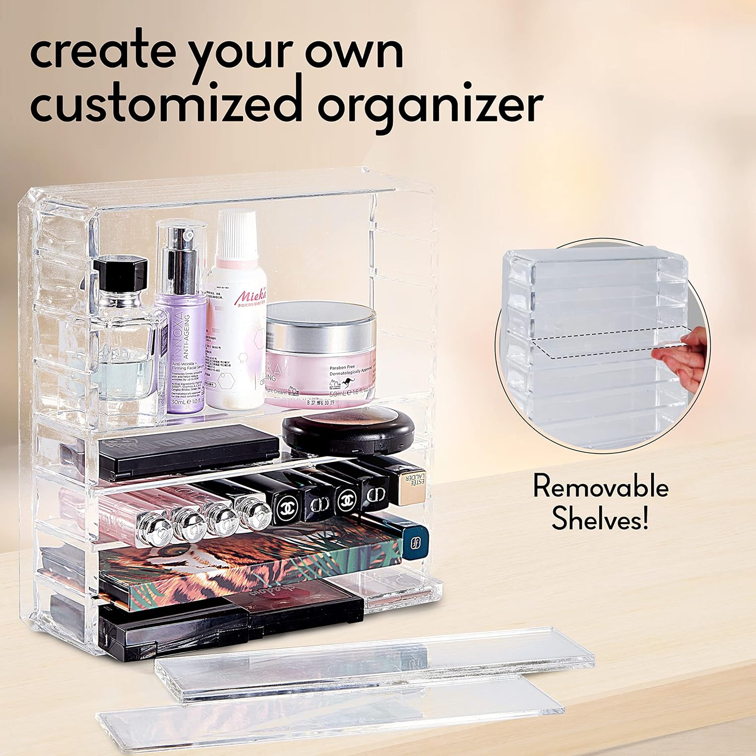 Acrylic Makeup Palette Organizer 8 Spaces Makeup Holder Organizer For Vanity Clear Cosmetics Makeup Organizer for Drawers