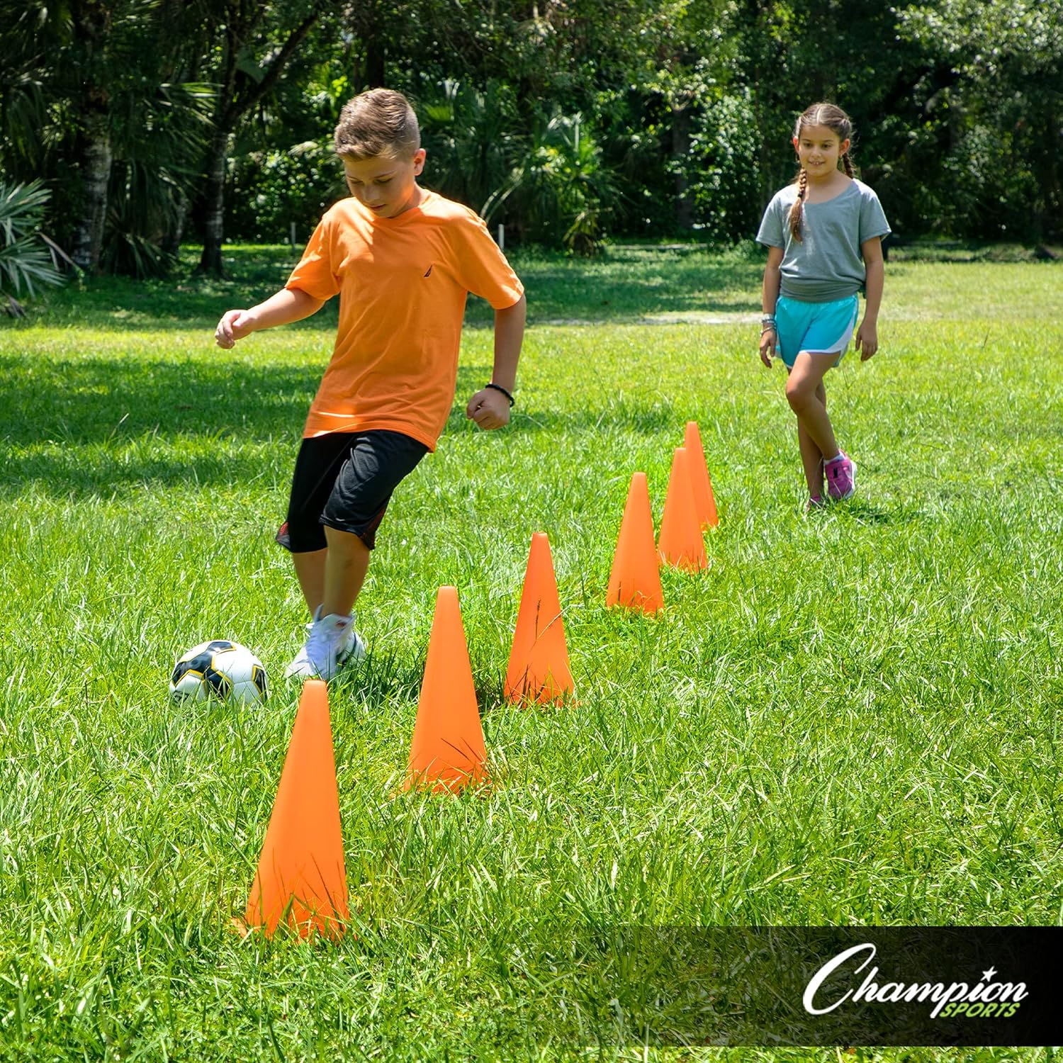Champion Sports High Visibility 9" Plastic Cone Set for Athletics and Social Distancing, Assorted Colors